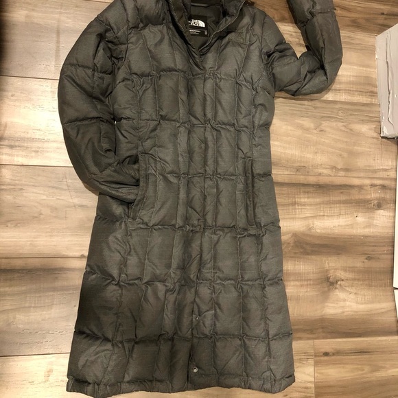 ✨ North Face ✨ 550 Down Jacket Gray/Olive pattern Coat Long Puffy Parka - Picture 2 of 10